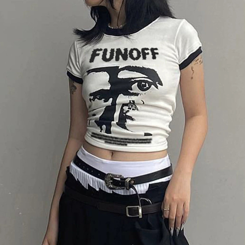 ZARA American Retro Y2K White Cropped Tee Hot Girl Fitted Shoulder Crop Top